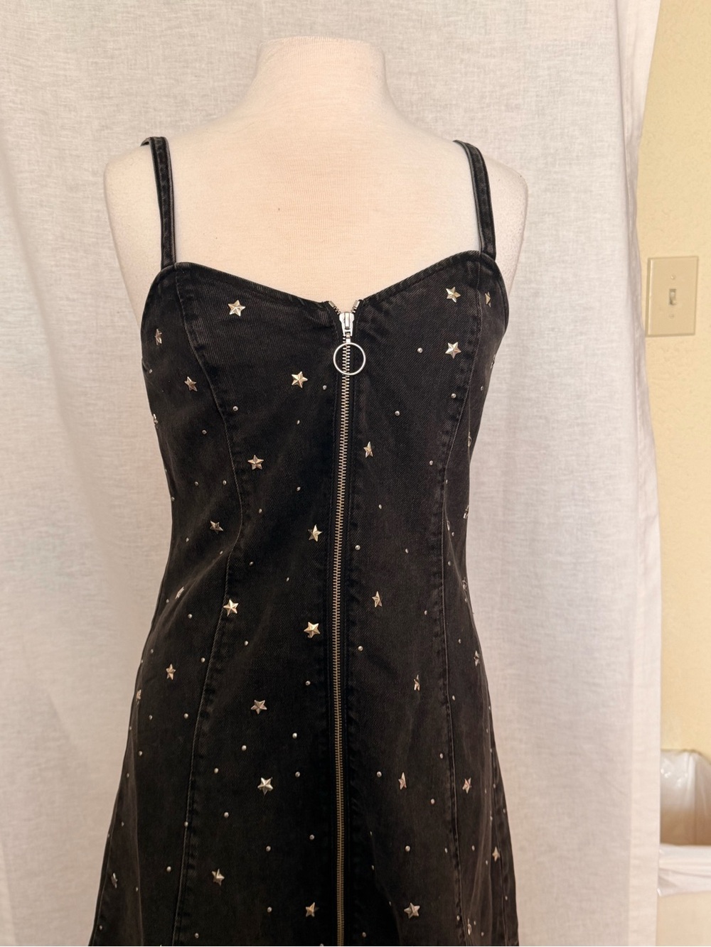 Topshop Black Star-Embellished Zip-Front Mini Dress